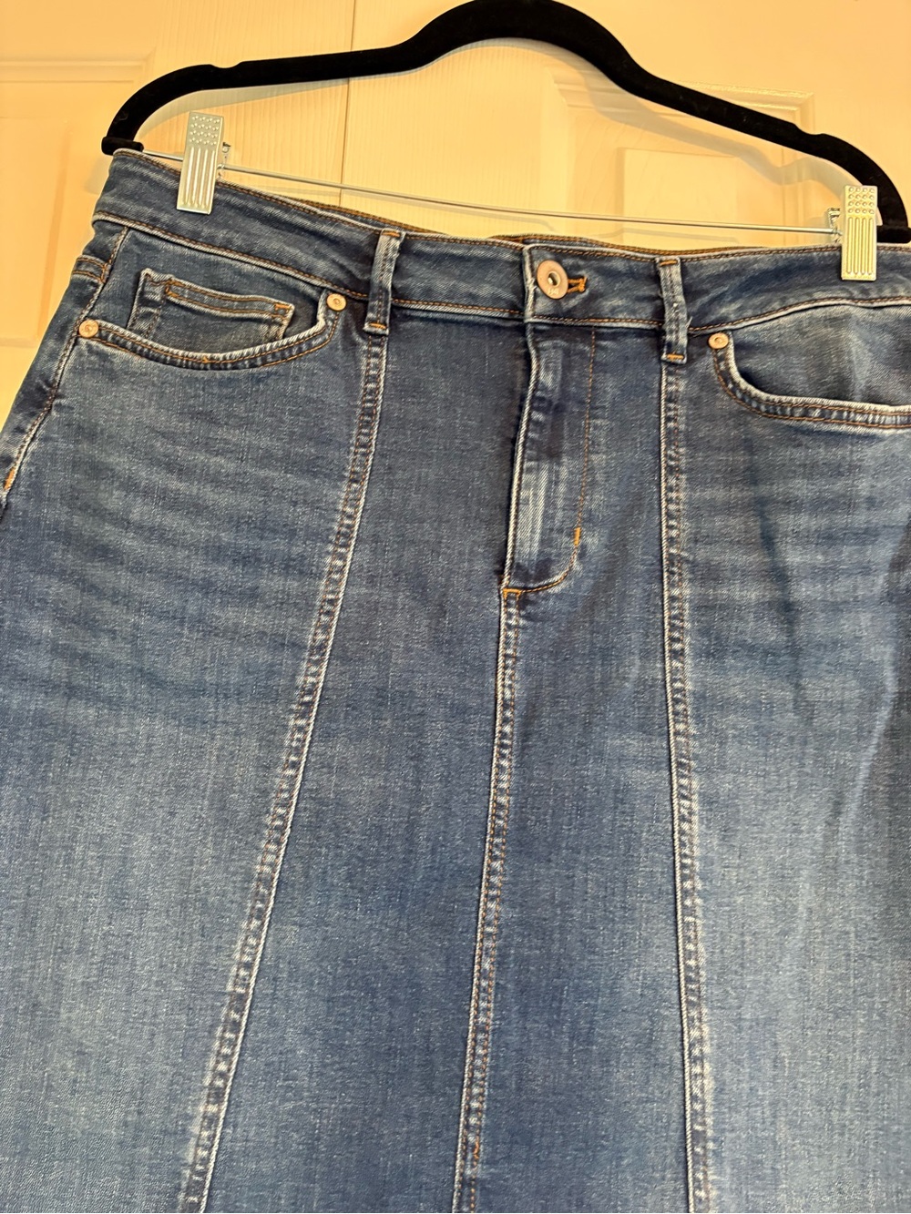 J.Jill Blue Wash Stretch Denim Panel Maxi Skirt | Cotton Blend | Size 10 - Picture 9 of 13